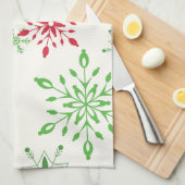 Rode en groene sneeuwvlokken op een witte achtergr theedoek (Quarter Fold)