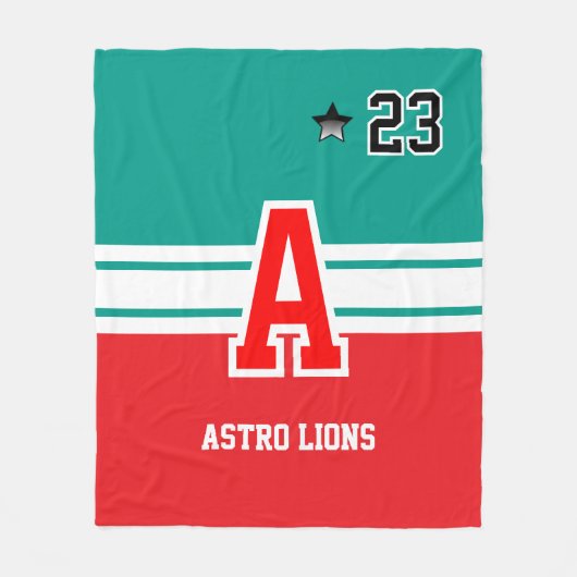 Rode en groene sportletters fleece deken (Voorkant)