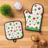 Rode en groene sterren Schattigee kerst Ovenwant & Pannenlap Set (Top down)