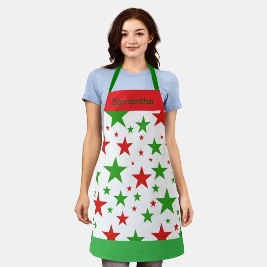Rode en groene sterren Schattigee kerst Schort (Gedragen)