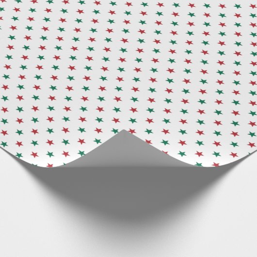 Rode en Groene Sterren Witte Kerstmis Cadeaupapier (Hoek)