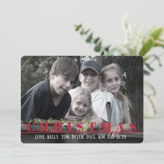 Rode en groene streep met dubbelzijdige fotokaart feestdagenkaart (Staand voorkant)