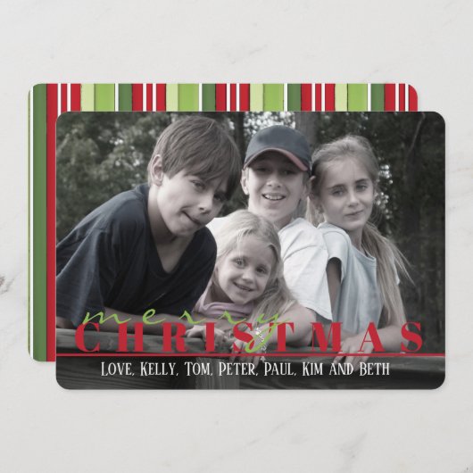 Rode en groene streep met dubbelzijdige fotokaart feestdagenkaart (Voorkant / Achterkant)