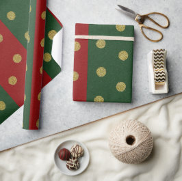 Rode en groene strepen en gouden polka stippen cadeaupapier