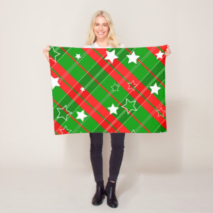 Rode en groene strepen en lijnen fleece deken