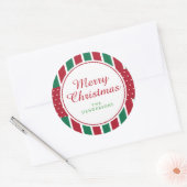 Rode en groene strepen en Stippen Kerstmis Ronde Sticker (Envelop)