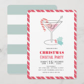 Rode en groene strepen kerstcocktail party kaart (Voorkant / Achterkant)