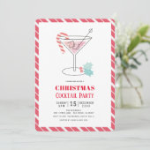 Rode en groene strepen kerstcocktail party kaart (Staand voorkant)