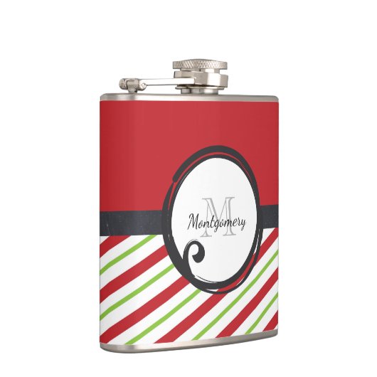 rode en groene strepen met een monogram in een cir heupfles (Rechts)