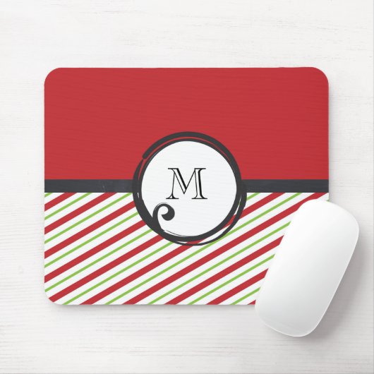 rode en groene strepen met een monogram in een cir muismat (Met muis)