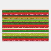 Rode en groene strepen met poolhaakjes kerstmis inpakpapier vel (Voorkant)