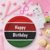 Rode en groene strepen papieren bordje (Feest)