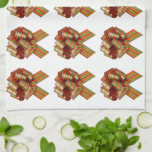 Rode en groene strikken keukenhanddoek (Gevouwen)