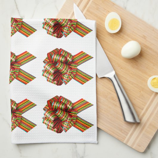 Rode en groene strikken keukenhanddoek (Quarter Fold)