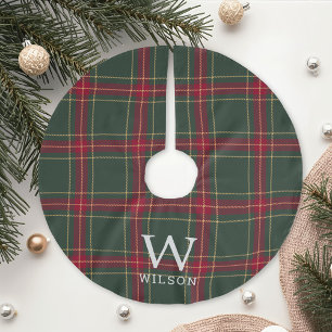 Rode en groene tartan geruite familienaam monogram kerstboom rok