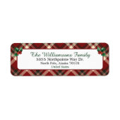 Rode en Groene Tartan Kerst Retouradres Etiket (Voorkant)
