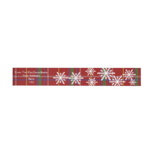 Rode en groene tartan plaid en Xmas sneeuwvlokken Omwikkelbaar Adreslabel