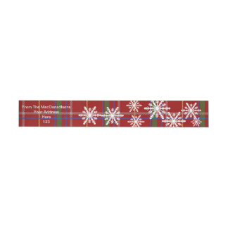 Rode en groene tartan plaid en Xmas sneeuwvlokken Omwikkelbaar Adreslabel