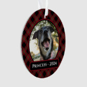 Rode en groene Tartan Plaid Hond Foto Kerstmis Ornament (voorkant)