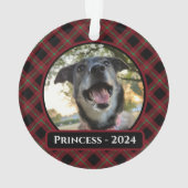 Rode en groene Tartan Plaid Hond Foto Kerstmis Ornament (achterkant)
