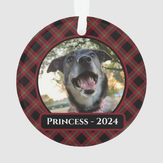 Rode en groene Tartan Plaid Hond Foto Kerstmis Ornament (achterkant)