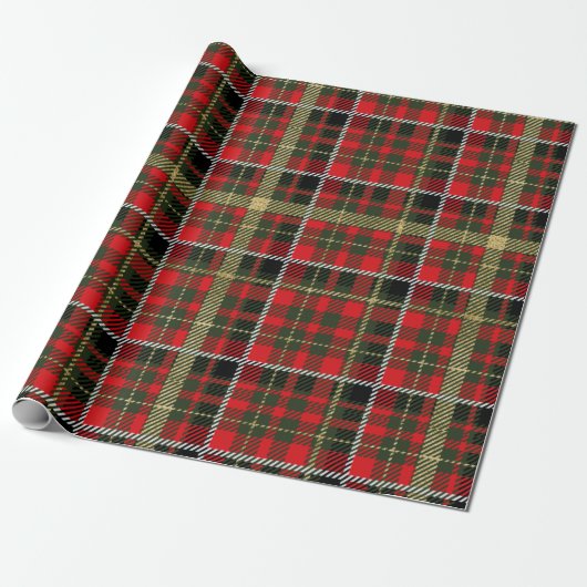 Rode en groene Tartan Plaid met Gouden Glitter Cadeaupapier (Uitgerold)