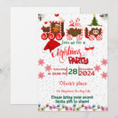 Rode en groene trein uitnodigingen voor kerstfeest (Voorkant / Achterkant)