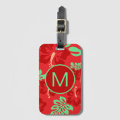 Rode en groene tropische hibiscus Floral-monogram Bagagelabel (Voorkant (verticaal))