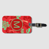 Rode en groene tropische hibiscus Floral-monogram Bagagelabel (Voorkant (horizontaal))