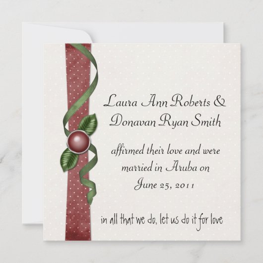 Rode en groene trouwkaart na de bruiloft kaart (Voorkant)