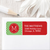 Rode en groene vakantie polka stippen monogram etiket (Insitu)