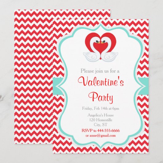 Rode en groene Valentijn zwanen Kaart (Voorkant / Achterkant)