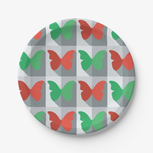 Rode en groene vlinder papieren bordje (Voorkant)