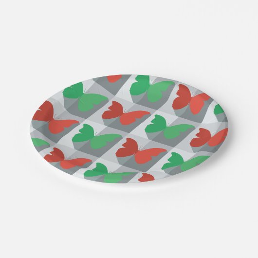 Rode en groene vlinder papieren bordje (Gekanteld)