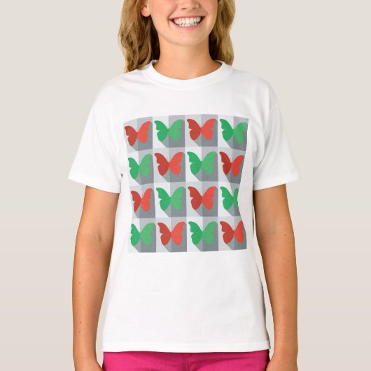 Rode en groene vlinder t-shirt (Voorkant)