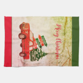 Rode en Groene Vrachtwagen Familie  Vrolijk Kerstf Theedoek (Horizontaal)