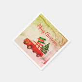 Rode en Groene Vrachtwagen Rustieke  Vrolijke Kers Servet (Hoek)