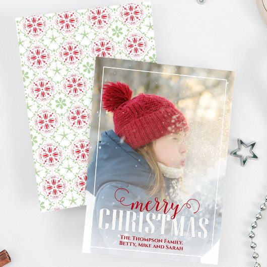 Rode en groene vrolijke kerstfoto feestdagenkaart