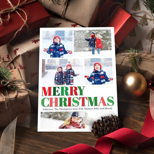 Rode en groene vrolijke kerstfotocollage feestdagenkaart