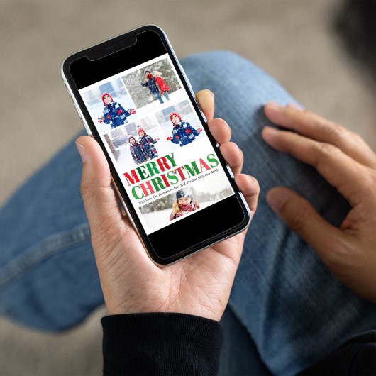 Rode en groene vrolijke kerstfotocollage feestdagenkaart