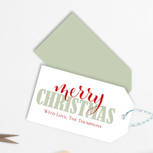 Rode en groene vrolijke kersttypografie cadeaulabel