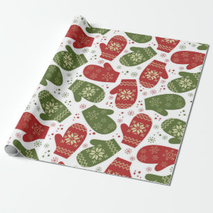 Rode en groene wanten met sneeuwvlokken Kerstmis Cadeaupapier