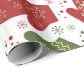 Rode en groene wanten met sneeuwvlokken Kerstmis Cadeaupapier (Rol Hoek)