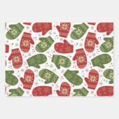 Rode en groene wanten met sneeuwvlokken Kerstmis Inpakpapier Vel (Voorkant 2)