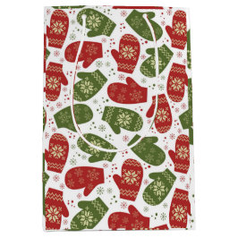 Rode en groene wanten met sneeuwvlokken Kerstmis Medium Cadeauzakje
