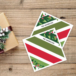 Rode en groene Waterverf Berry Branch gepersonalis Servet