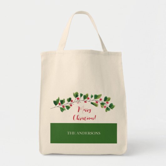 Rode en groene Waterverf Berry Branch gepersonalis Tote Bag (Voorkant)