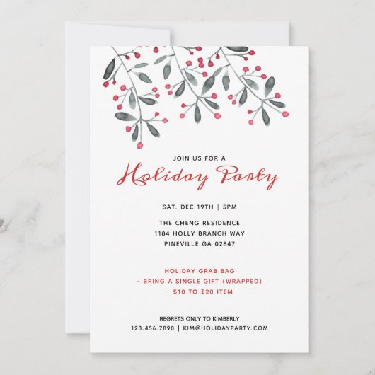 Rode en groene Waterverf Holly Kerstfeest Kaart (Voorkant)