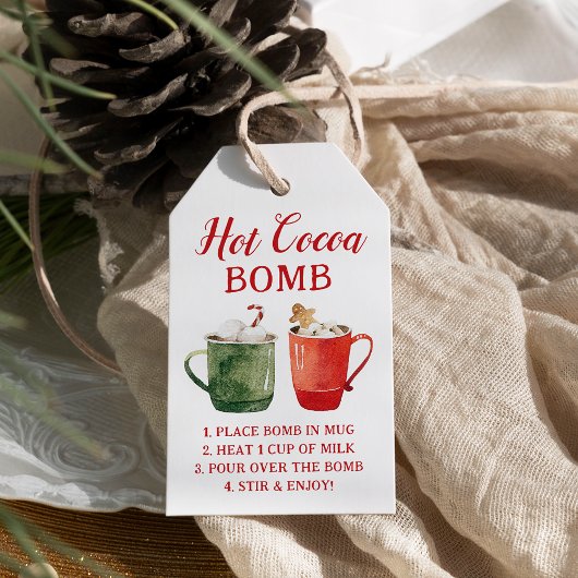 Rode en Groene Waterverf Hot Cacao Bomb Label Cadeaulabel