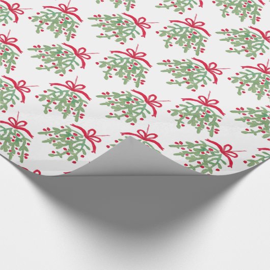 Rode en groene Waterverf Mistletoe Pattern Cadeaupapier (Hoek)